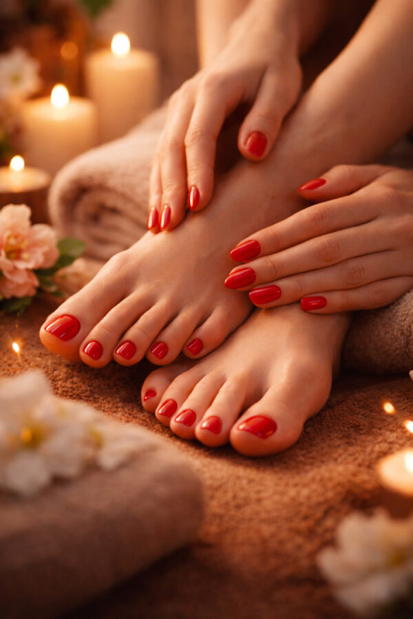Mise en beauté es mains et des pieds avec vernis